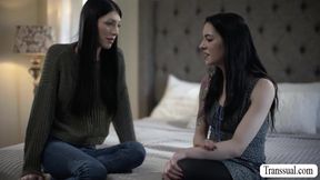 Goth Stepdaughter And Her Ts Stepmom Are On The Bed Kissing Each Other.after That,she