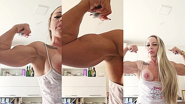 Flexing biceps