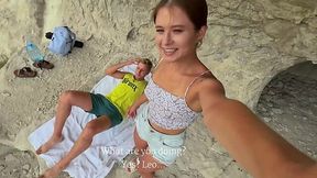Slim Tiny Blonde Beauty Grants Her BF a Superb Blowjob During Their Hiking