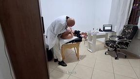 A MILF gets fingered by the proctologist during an anal exam.