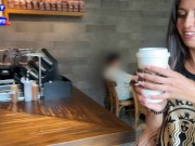 Blowjob in a Public Toilet Starbucks and Cumwalk - She drinks coffee with cum on face among people