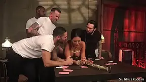 Busty hot wife finishes in rope bondage and double penetration pounded