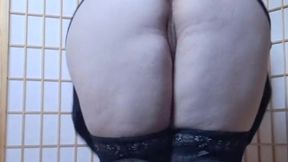 BBW tease &#x2014; no panties &#x2014; skirt &#x2014; lace thigh high