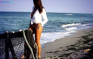 Big tits brunette sensual jane fingering at the beach