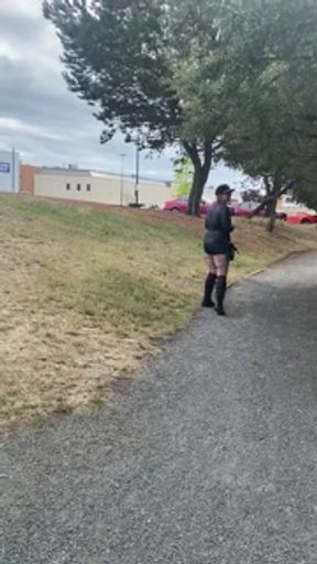 Milf pees on public walking bridge into water