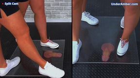 Goddess Amber - Miss Lucy - Flattening Your Cock & Balls Under Our White Pumps & Plexiglass - 182 Split Cam - Trample Trampling CBT Ballbusting Crushing Crush Trainers Fetish