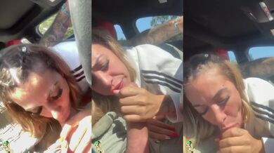 Risky car blowjob with big cock and blonde swallowing every drop