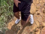 exhibitionist gets naked in the middle of the mountain