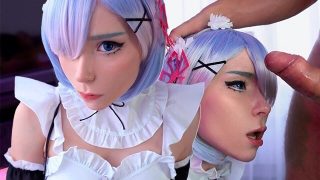 Rem cosplayer chupa la polla y traga corrida masiva