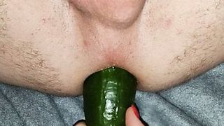 He likes big cucumber in ass, fetish, vegetable anal fuck