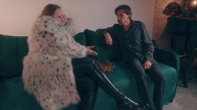 Chess Loser Gets Destroyed - Dominant MILF in Fur Coat &amp; Spandex Leggings Takes Control with Rough Handjob &amp; Amazon Ride