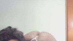 Ebony Goddess with ENORMOUS Tits & PHAT Ass: White Lingerie & Black Fishnets Tease