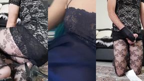 mobile video of dani_leg in sexy black pattered pantyhose