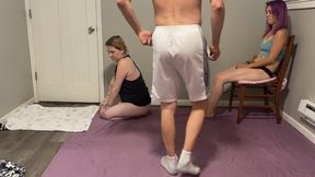 Ballbusting ass worship with Alice and Rhea (720)