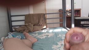 Close up , horny guy masturbating over the bed until nobody sees him
