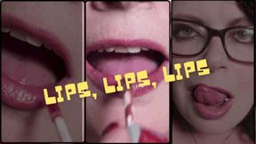 Mature Lips Licking, Biting, Glossing and Lipstick Applying WMV