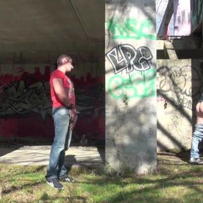 Sexy bottom used by top discreet in outdoor place