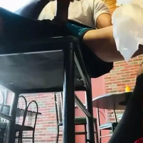 Exhibitionist Cum in Restaurant