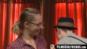 Fingered Maggie Mayhem shares a dildo with dyke tomboy
