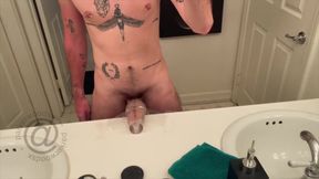 Latino uncut cock throbbing in stroker till thick cum gushes