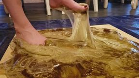Cici Stuck Barefoot in Massive Sticky Glue Trap