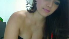 Stunning brunette teen cutie on webcam flashes her grande tits