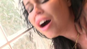 next, she bends over, takes it from behind and ends up giving him a handjob, for a facial cumshot