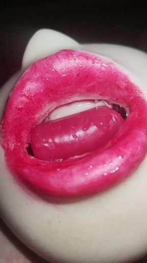 Close up red lipstick blowjob and deepthroat 2