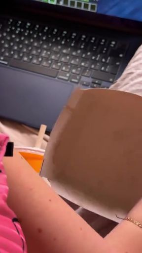 Surprise in a Mcdonald's Burger Box. Spit on Tits while Jerking Off   Clip 1