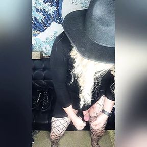 Blonde Trans Girl putting on Fishnets Teaser