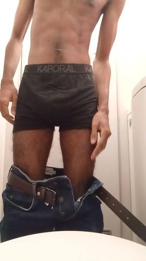 Jim masturbates naked in the airplane toilet and explodes a big load