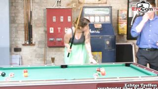 German curvy huge titted skank screwed on billiard table