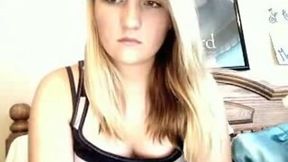 Hot blonde cutie on webcam flashes her juicy breasts
