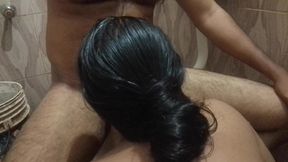 Tamil girl and her husband suck his penis in the bathroom