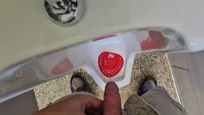 Uncut Pissing in a Public Urinal at a Gas Station