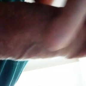 View of my big and fat cock when you suck it from below and lick my balls and ass