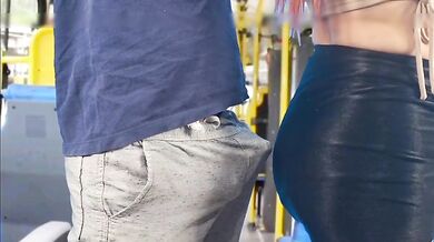 Getting filled up on the bus girl panting loud till cum drips down