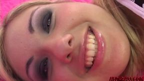 Cute blonde teen gets her first rough facial and face fuck
