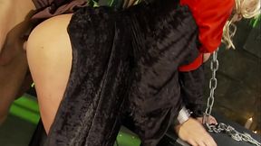 Busty blonde slut fucked by the gloomy monk in the dungeon