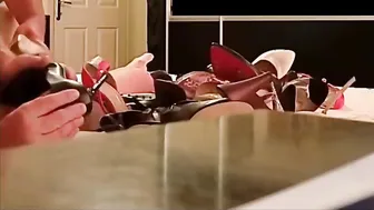 Guy fucks his friends wifes high heels and cums
