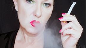 SmokerQueenJoan takes deep divine pulls on her Marlboro Red 100 in chain