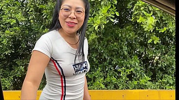 Looking for someone to fuck me on the road, I stop a stranger on the public street and get into his car, I let the stranger touch my pussy and then he takes me to the forest to fuck me