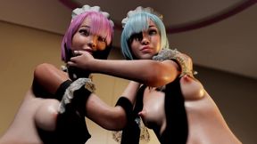 threesome party with rem and ram - re:zero porn parody
