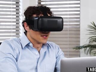 Latin babe mother I'd like to fuck maid walks in on office workers using VR goggles to get off