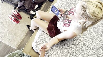 Big tits hot blonde fully clothed gives a big cock guy handjob for cock teasing and not for orgasm