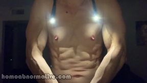 Veiny Muscles and Nipples Aglow (Solo Flexing, Ab Punching, Nipple Play) HD