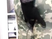 Humping and spanking on camouflage spandex leggings