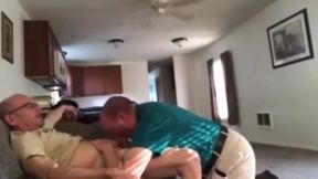 Clothed Grandpa On His Knees Sucking Daddys Cock