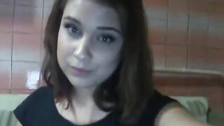 Russian babe with huge tits gives a steamy solo handjob and gets a cumshot