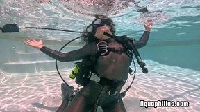 Aquaphilias- Dakota Marr- Advanced Underwater Scuba Lessons in Tight Sexy Latex Catsuit Pool Breath Play Fetish Training